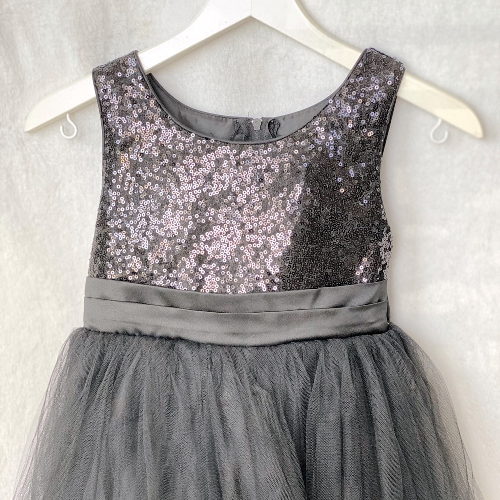 Little Girl Black Sequin Tutu Dress with Bow